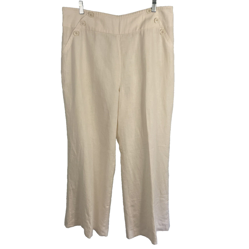 Nine West High Rise Linen Wide Leg Trouser Pants Lined Size 16 Resort Vacation